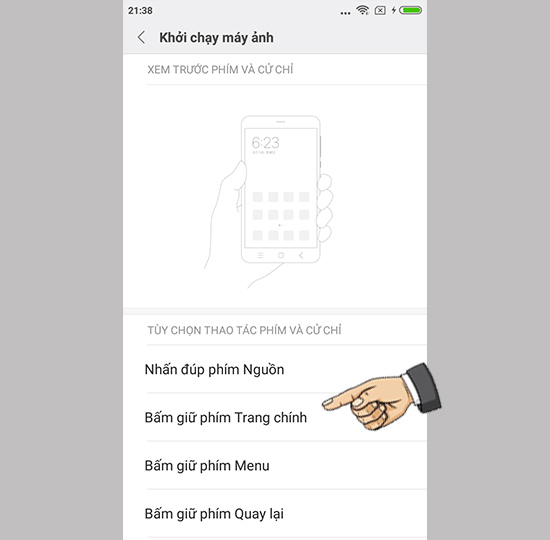 Gán phím mở nhanh máy ảnh